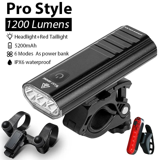 WEST BIKING L2 LED Bike Headlight & Taillight Kit – USB Rechargeable Bicycle Light Set