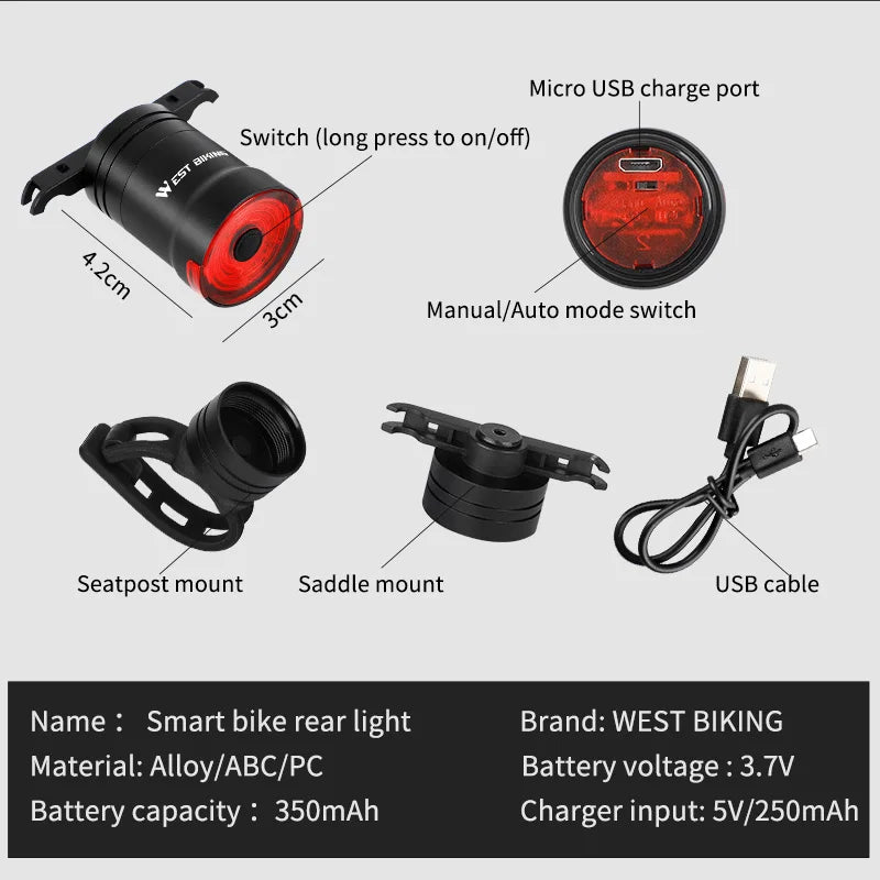 WEST BIKING Rear Bicycle Flashlight