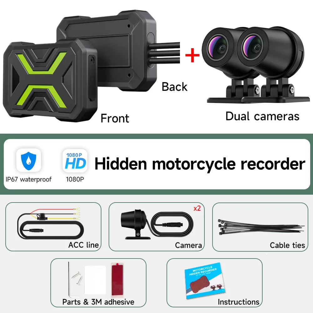 DVR1080P Action Camera Recorder Waterproof Front & Rearview Motorcycle Dash Cam WiFi Smart Connect